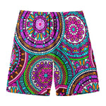 Purple Teal Circle Mandala Print Men's Swim Trunks