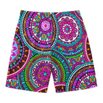 Purple Teal Circle Mandala Print Men's Swim Trunks
