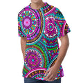 Purple Teal Circle Mandala Print Men's Velvet T-Shirt