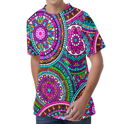 Purple Teal Circle Mandala Print Men's Velvet T-Shirt