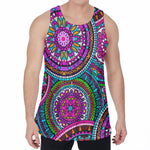 Purple Teal Circle Mandala Print Men's Velvet Tank Top