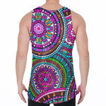 Purple Teal Circle Mandala Print Men's Velvet Tank Top