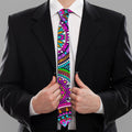 Purple Teal Circle Mandala Print Necktie
