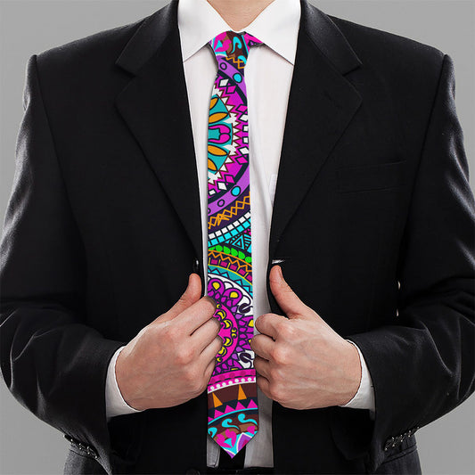 Purple Teal Circle Mandala Print Necktie