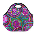 Purple Teal Circle Mandala Print Neoprene Lunch Bag