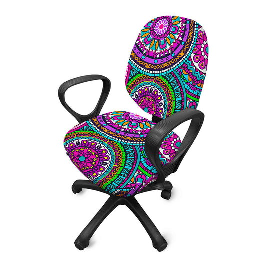 Purple Teal Circle Mandala Print Office Chair Cover