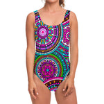 Purple Teal Circle Mandala Print One Piece Swimsuit