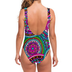 Purple Teal Circle Mandala Print One Piece Swimsuit