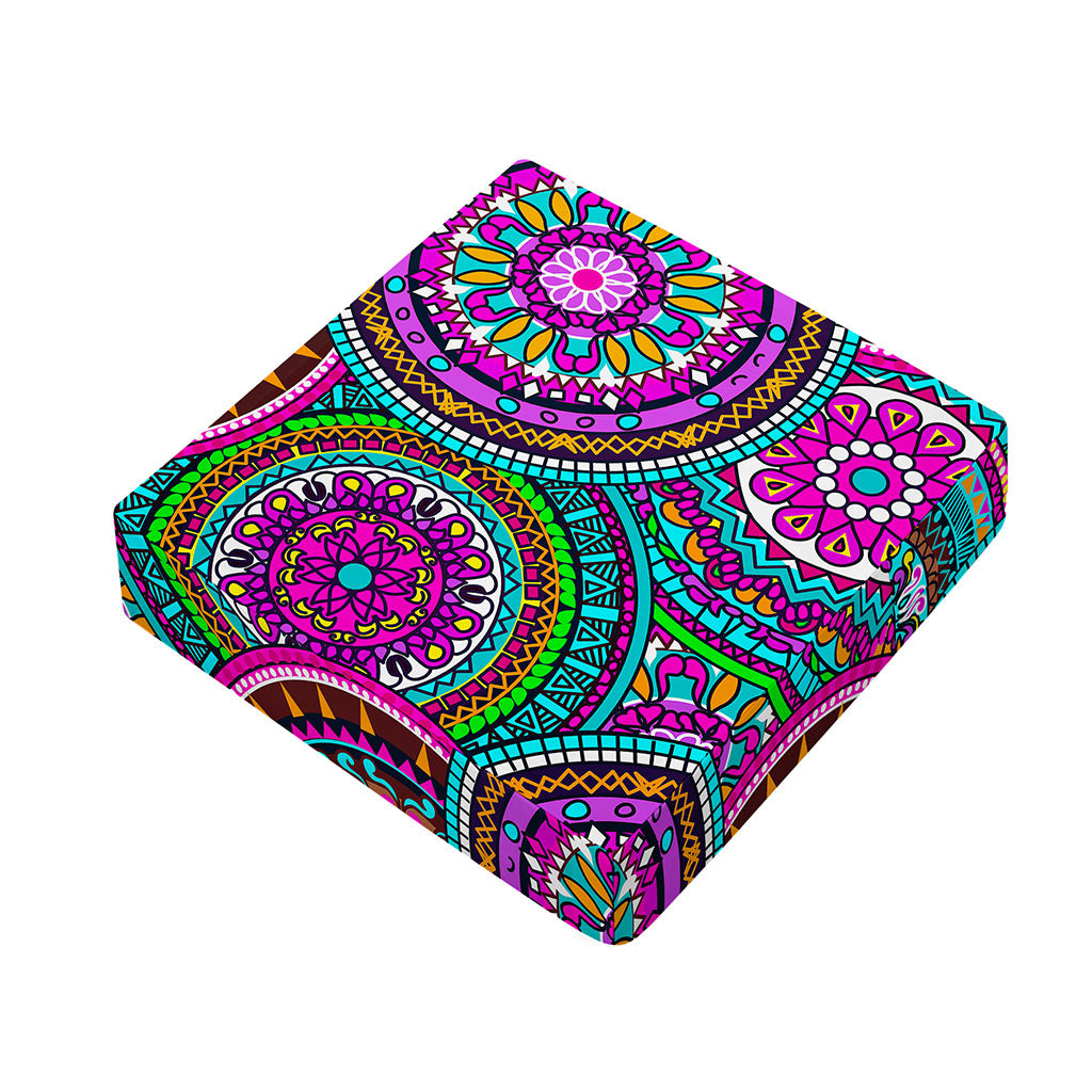 Purple Teal Circle Mandala Print Outdoor Seat Cushion Cover