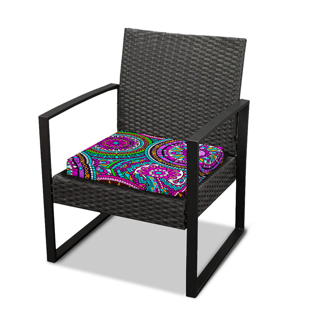 Purple Teal Circle Mandala Print Outdoor Seat Cushion Cover