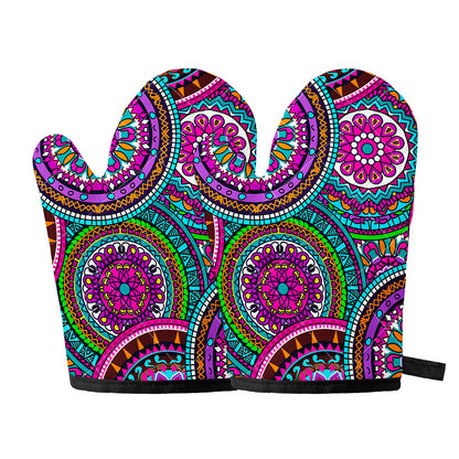Purple Teal Circle Mandala Print Oven Mitts