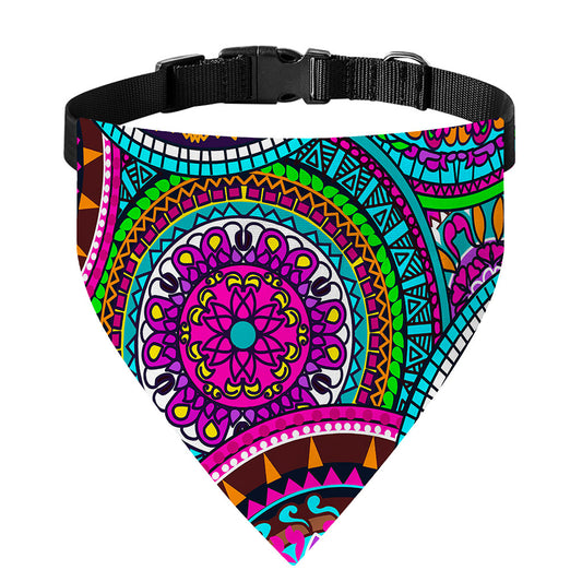 Purple Teal Circle Mandala Print Over The Collar Dog Bandana