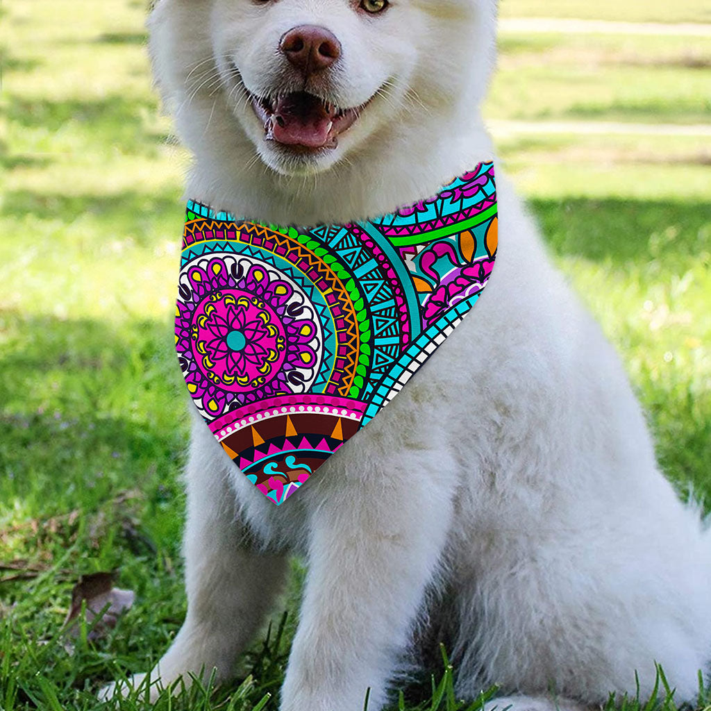 Purple Teal Circle Mandala Print Over The Collar Dog Bandana