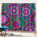 Purple Teal Circle Mandala Print Pencil Pleat Curtains