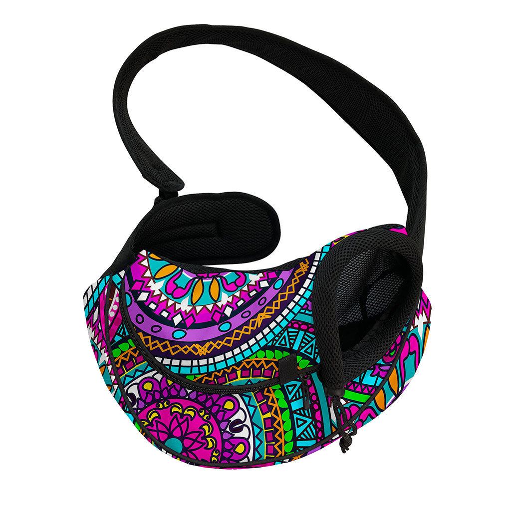 Purple Teal Circle Mandala Print Pet Sling Carrier