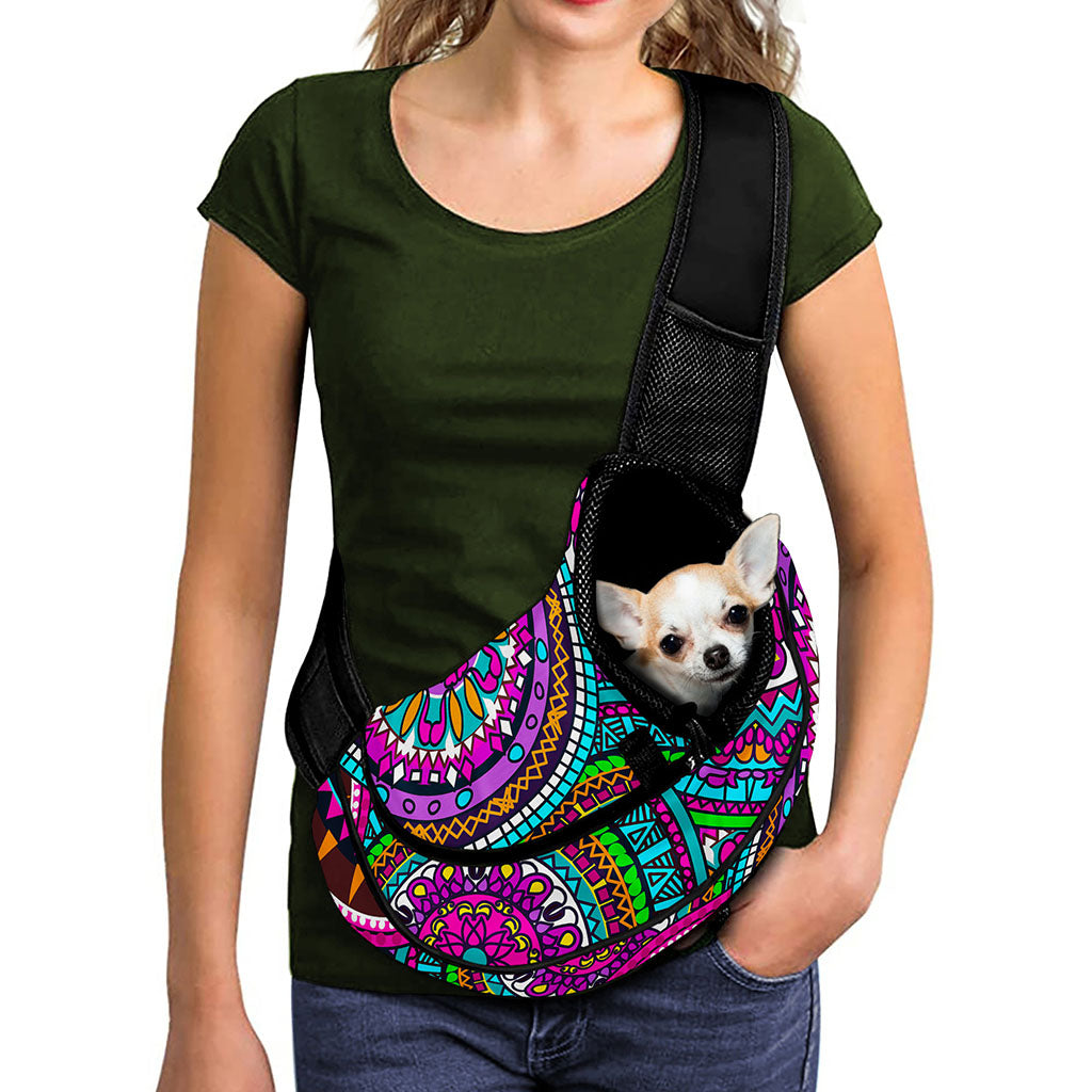 Purple Teal Circle Mandala Print Pet Sling Carrier