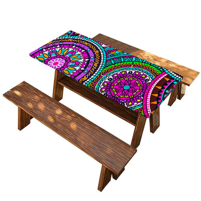 Purple Teal Circle Mandala Print Picnic Table Cover