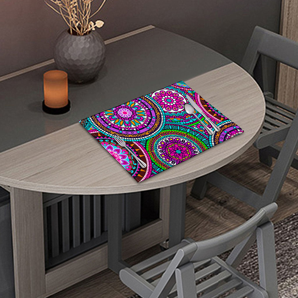 Purple Teal Circle Mandala Print Placemat