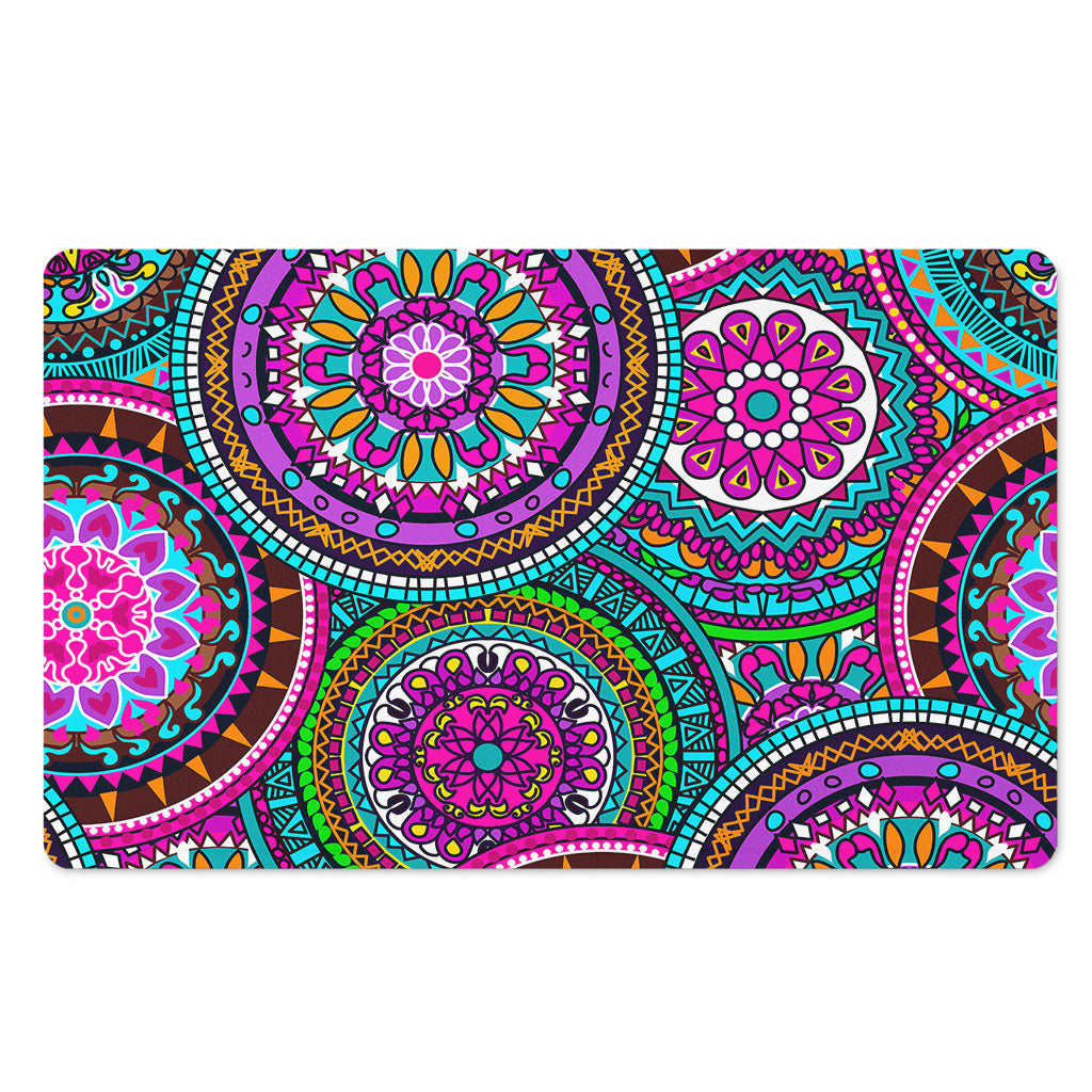 Purple Teal Circle Mandala Print Polyester Doormat