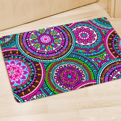 Purple Teal Circle Mandala Print Polyester Doormat