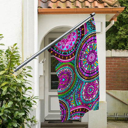 Purple Teal Circle Mandala Print Polyester Flag