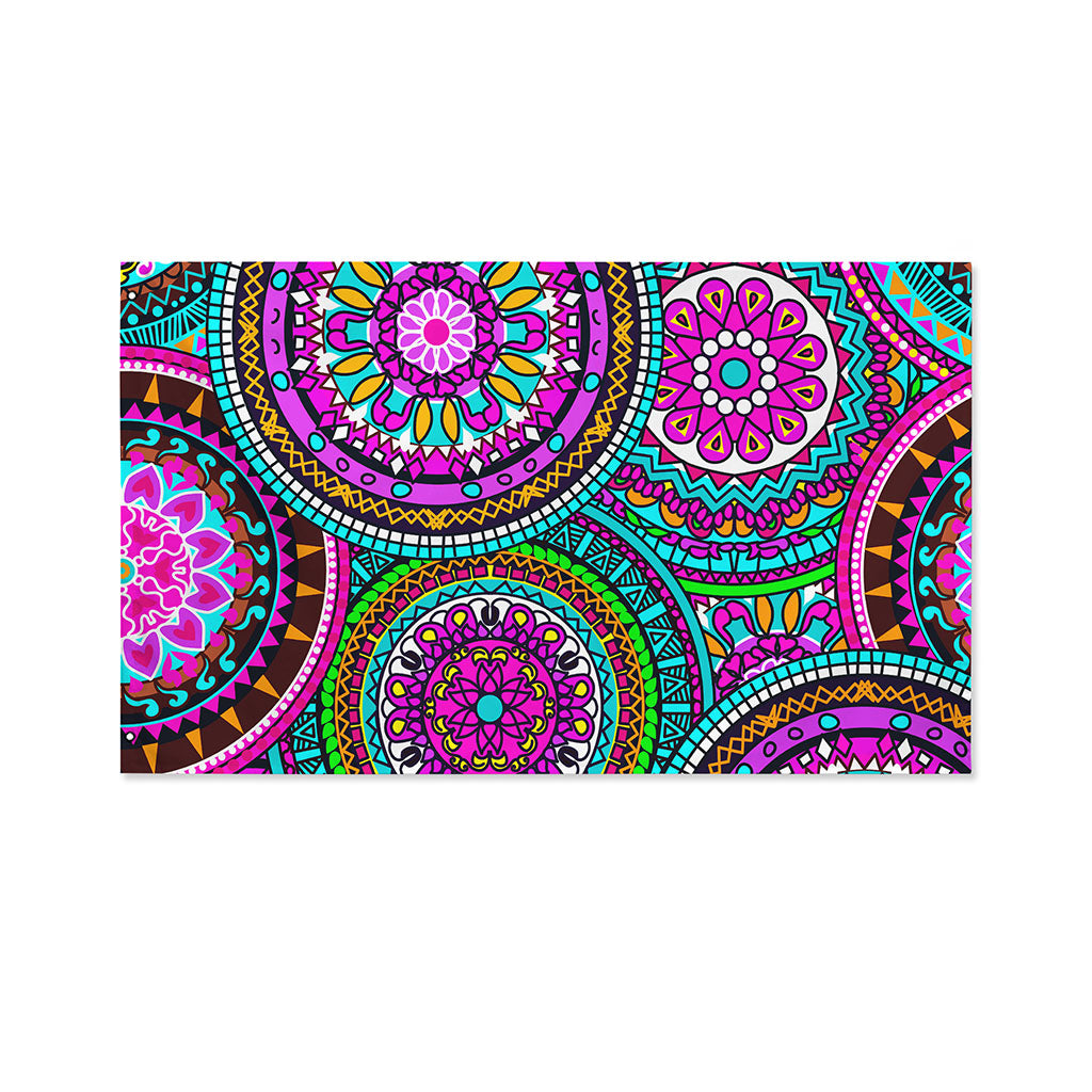 Purple Teal Circle Mandala Print Polyester Flag