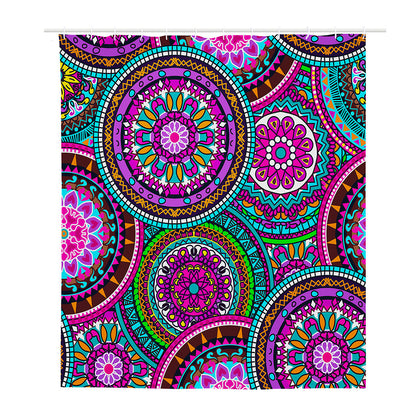 Purple Teal Circle Mandala Print Polyester Shower Curtain