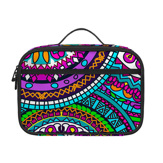 Purple Teal Circle Mandala Print Portable Lunch Bag