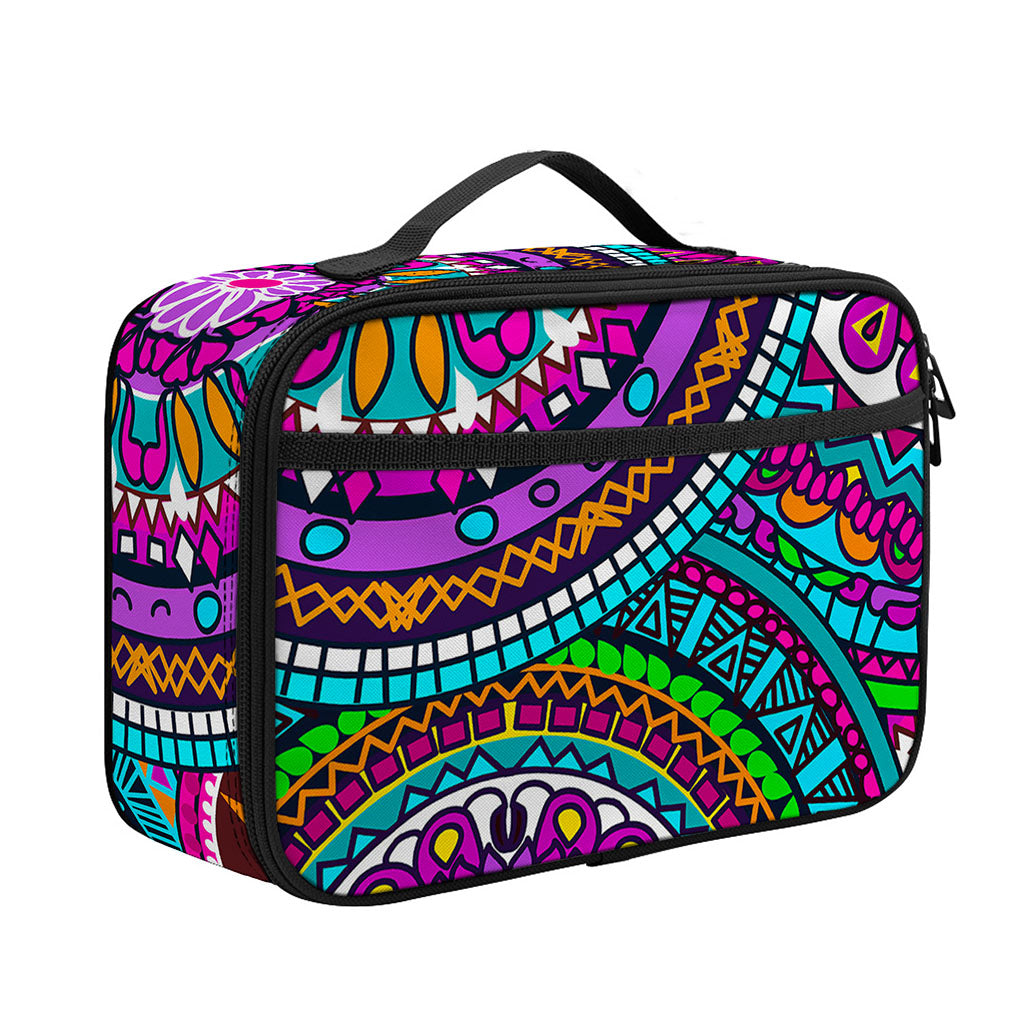 Purple Teal Circle Mandala Print Portable Lunch Bag
