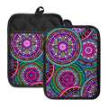 Purple Teal Circle Mandala Print Pot Holders With Pocket
