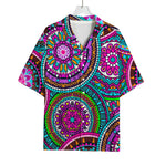 Purple Teal Circle Mandala Print Rayon Hawaiian Shirt