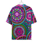 Purple Teal Circle Mandala Print Rayon Hawaiian Shirt