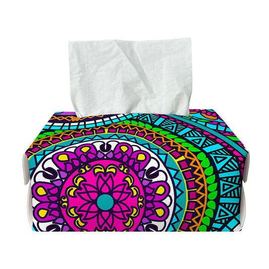Purple Teal Circle Mandala Print Rectangle Tissue Box Cover