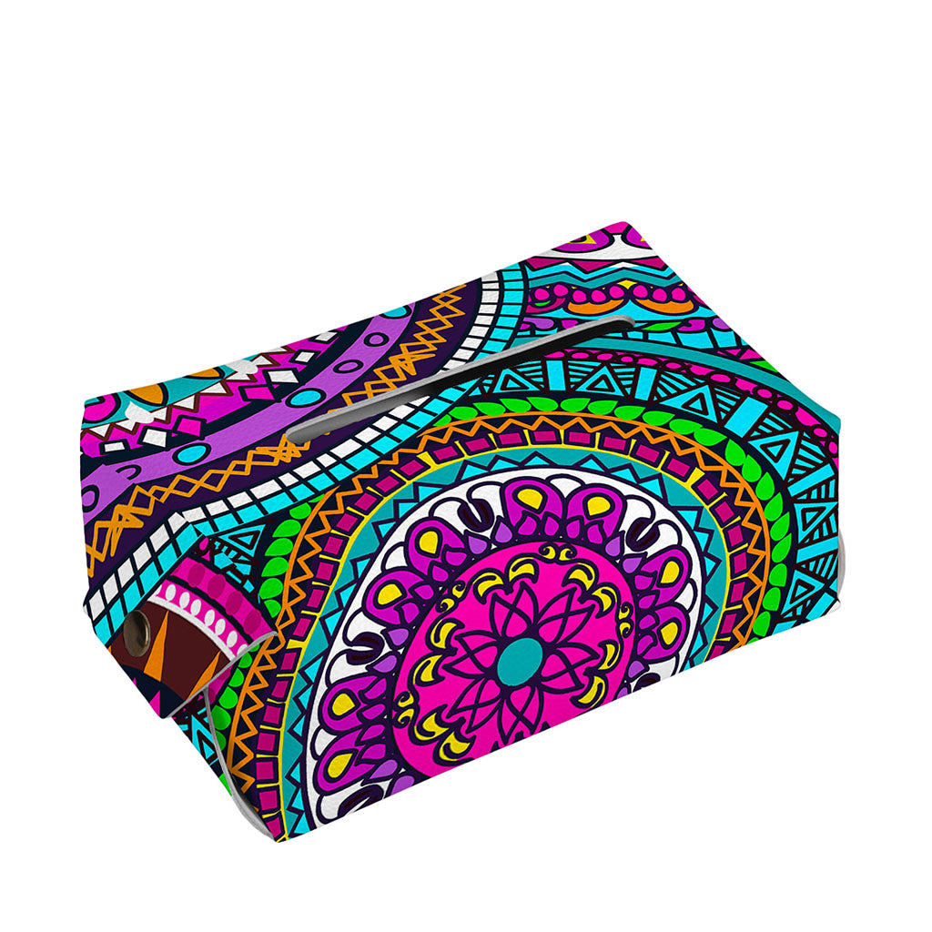 Purple Teal Circle Mandala Print Rectangle Tissue Box Cover