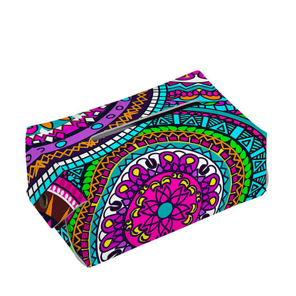 Purple Teal Circle Mandala Print Rectangle Tissue Box Cover