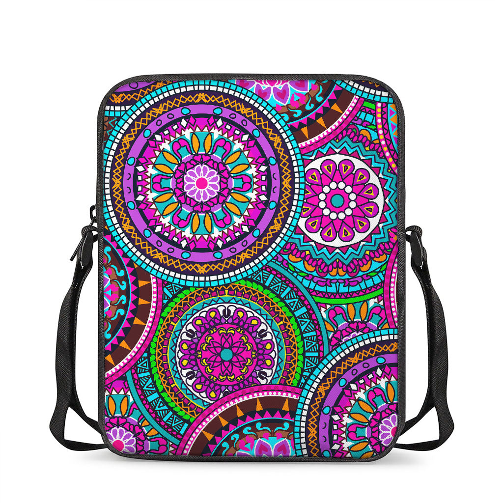 Purple Teal Circle Mandala Print Rectangular Crossbody Bag
