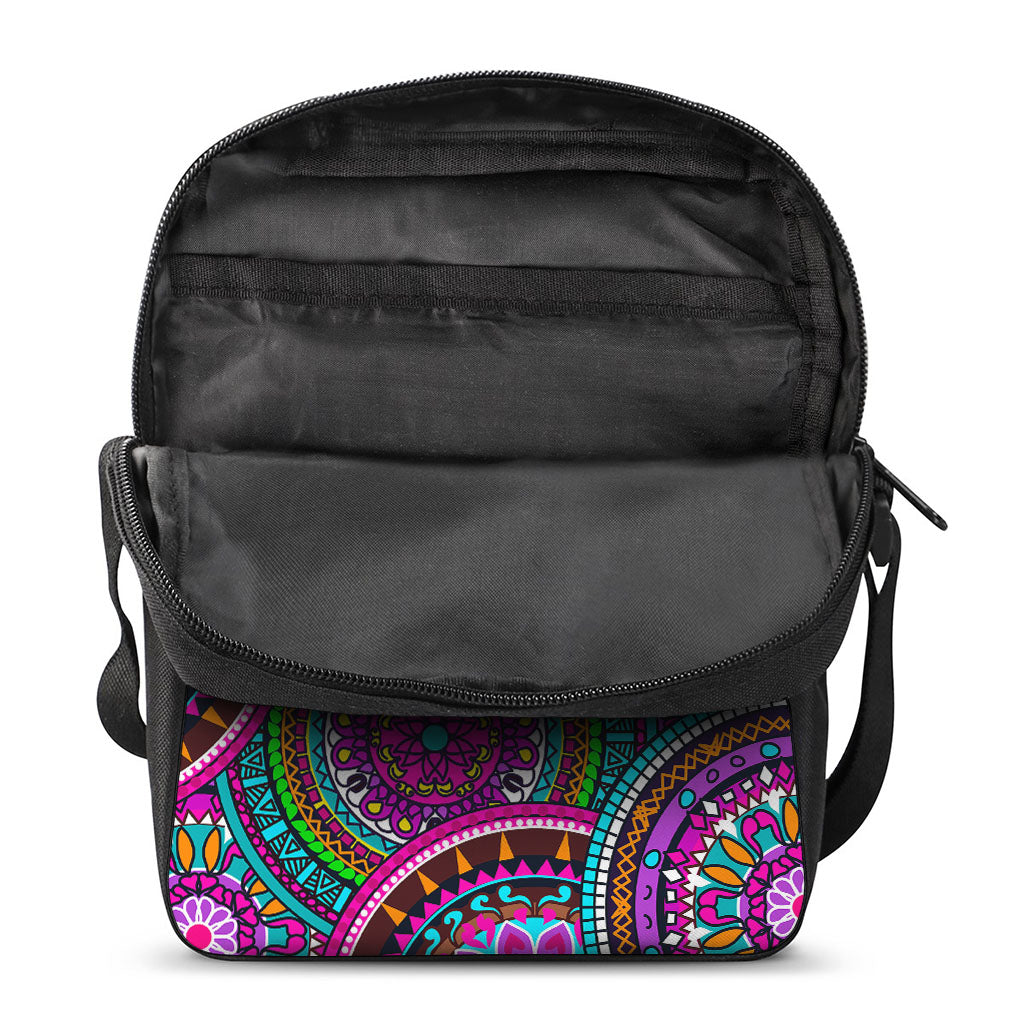 Purple Teal Circle Mandala Print Rectangular Crossbody Bag
