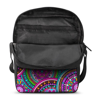 Purple Teal Circle Mandala Print Rectangular Crossbody Bag