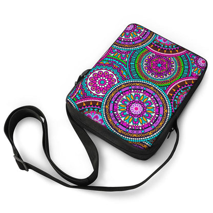 Purple Teal Circle Mandala Print Rectangular Crossbody Bag