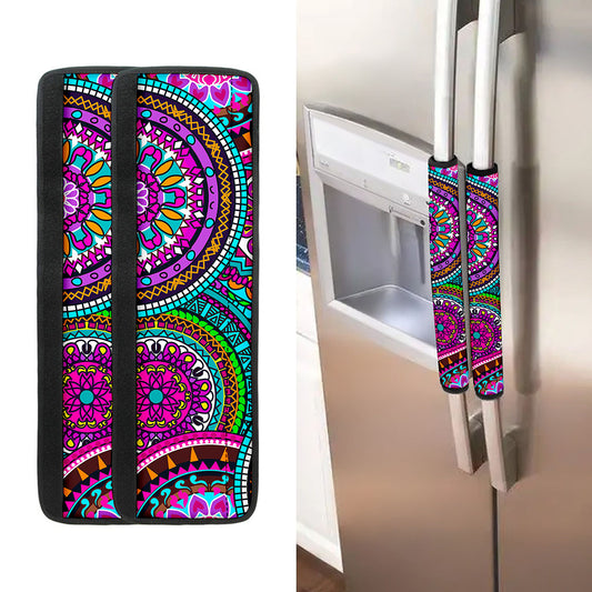 Purple Teal Circle Mandala Print Refrigerator Handle Covers
