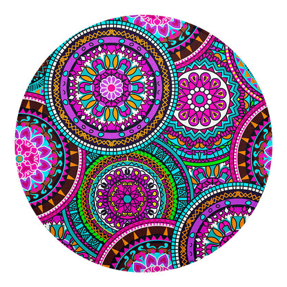 Purple Teal Circle Mandala Print Round Blanket