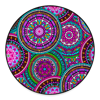 Purple Teal Circle Mandala Print Round Floor Mat