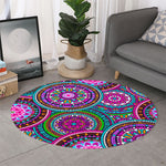 Purple Teal Circle Mandala Print Round Rug