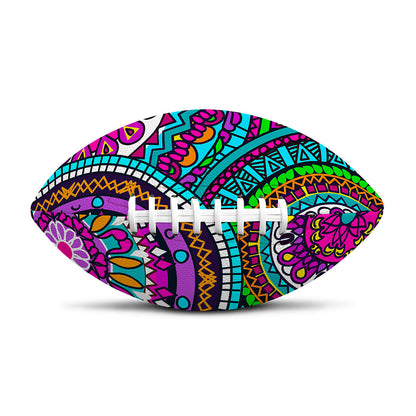 Purple Teal Circle Mandala Print Rugby Ball
