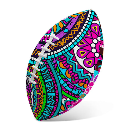 Purple Teal Circle Mandala Print Rugby Ball