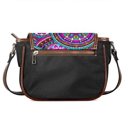 Purple Teal Circle Mandala Print Saddle Bag