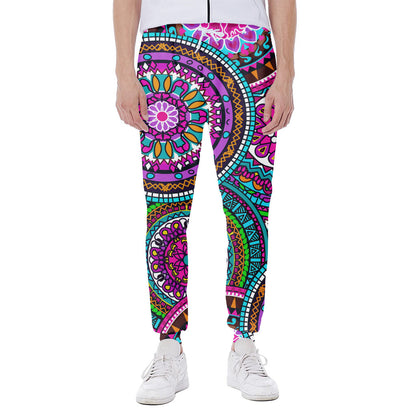 Purple Teal Circle Mandala Print Scuba Joggers