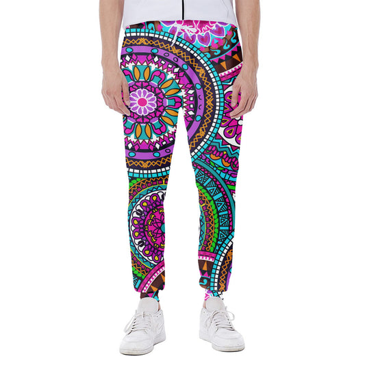 Purple Teal Circle Mandala Print Scuba Joggers