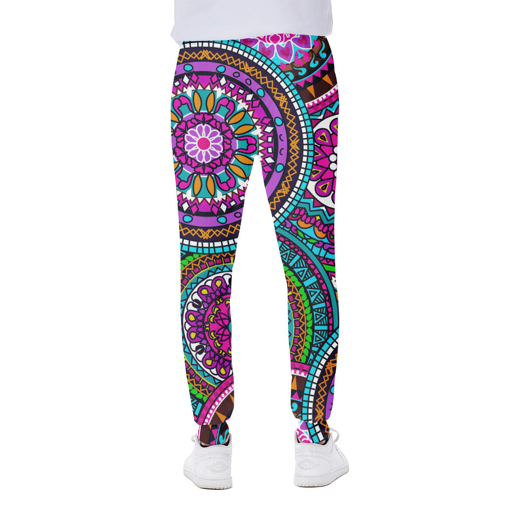 Purple Teal Circle Mandala Print Scuba Joggers