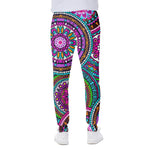 Purple Teal Circle Mandala Print Scuba Joggers